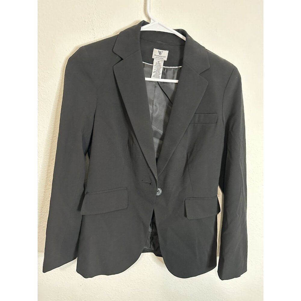 Worthing Women’s Petite Black One Button Blazer Jacket Size 4 Petite